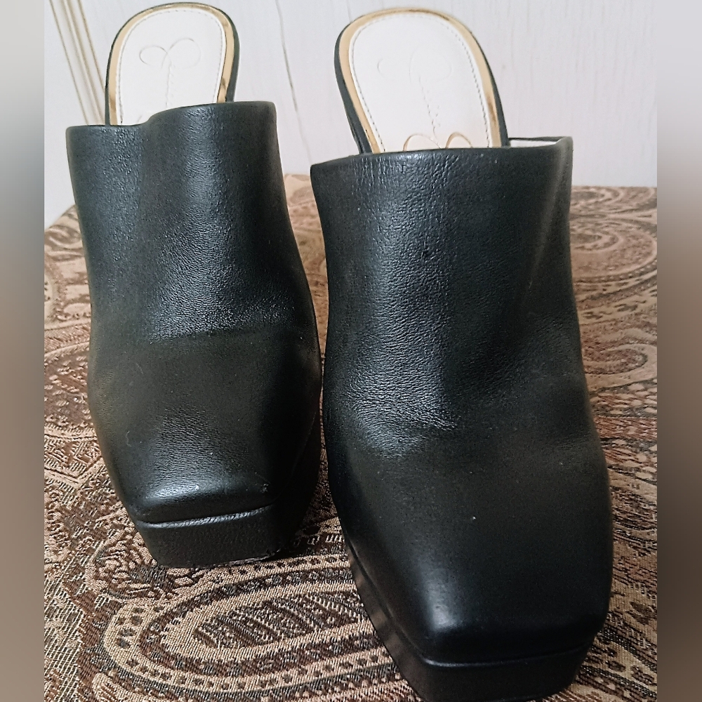 Jessica Simpson Denima Black Leather Platform Slip-On Mules Women's Size 7M - Picture 3 of 12